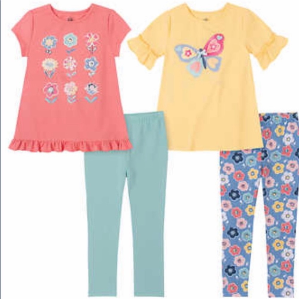 Toddler Girl | 4 Piece Set | Pants & Short Sleeve Tops | 2T